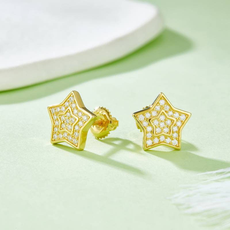 五角星S925银Stud Earring带螺纹Moissanite厘石D级0.27ct